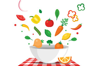 卡通食品安全宣传蔬菜西蓝花胡萝卜柠檬辣椒矢量素材
